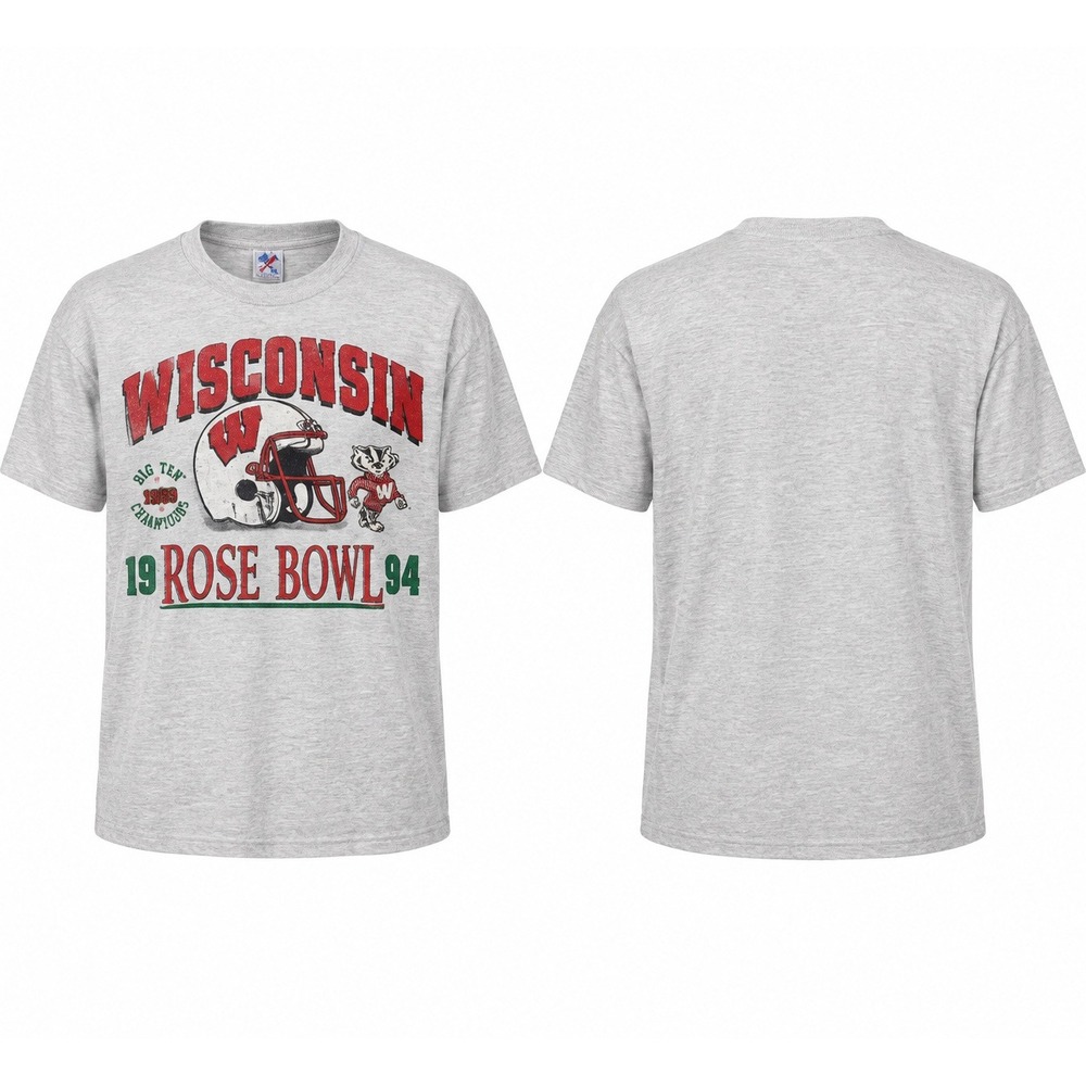 Vintage Jerzees Wisconsin Badgers 1994 Rose Bowl Champions T-Shirt Mens XL Gray